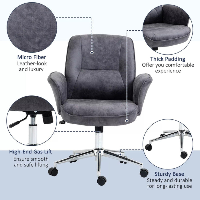 Image of a Dark Grey Modern Desk Chair With Arms and Swivel Wheels.