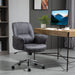 Image of a Dark Grey Modern Desk Chair With Arms and Swivel Wheels.