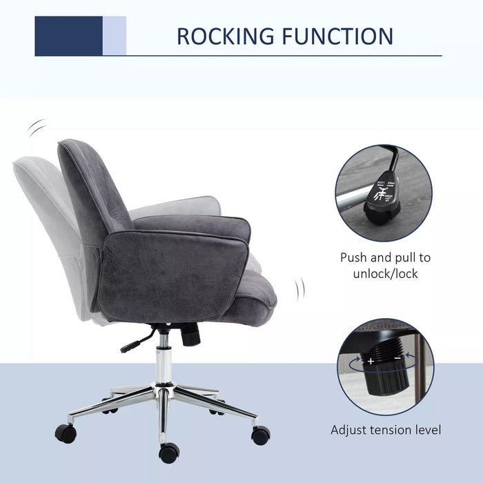 Image of a Dark Grey Modern Desk Chair With Arms and Swivel Wheels.