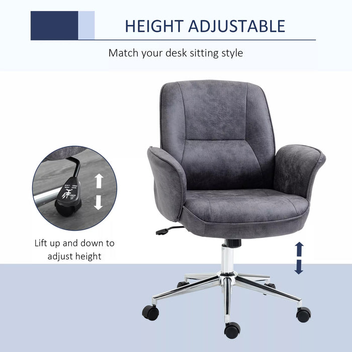 Image of a Dark Grey Modern Desk Chair With Arms and Swivel Wheels.