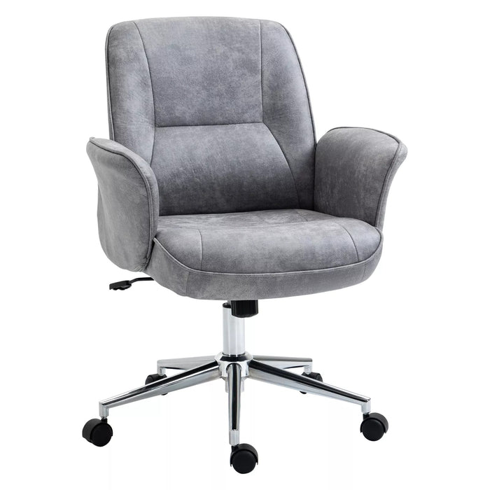 Image of a Light Grey Modern Desk Chair With Arms and Swivel Wheels.