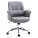 Image of a Light Grey Modern Desk Chair With Arms and Swivel Wheels.