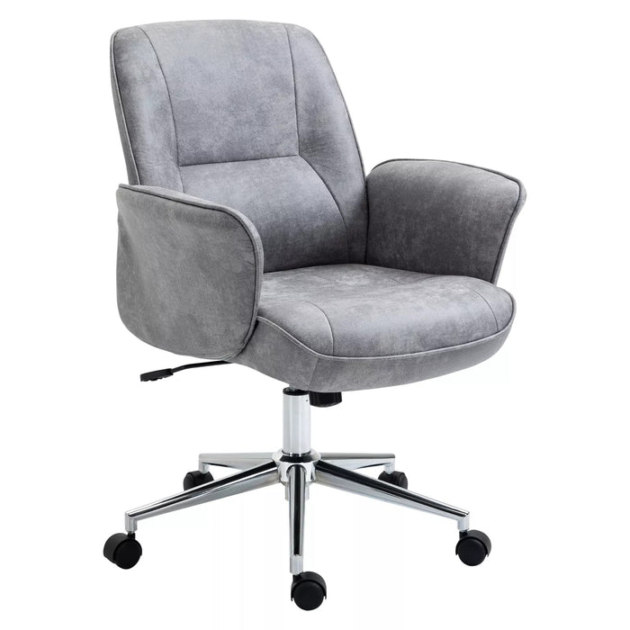 Image of a Light Grey Modern Desk Chair With Arms and Swivel Wheels.