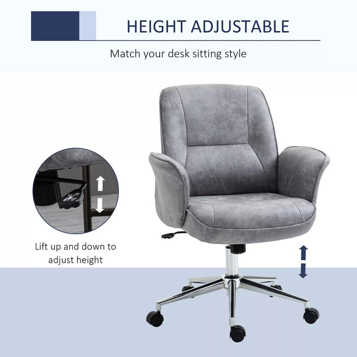 Image of a Light Grey Modern Desk Chair With Arms and Swivel Wheels.