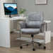 Image of a Light Grey Modern Desk Chair With Arms and Swivel Wheels.