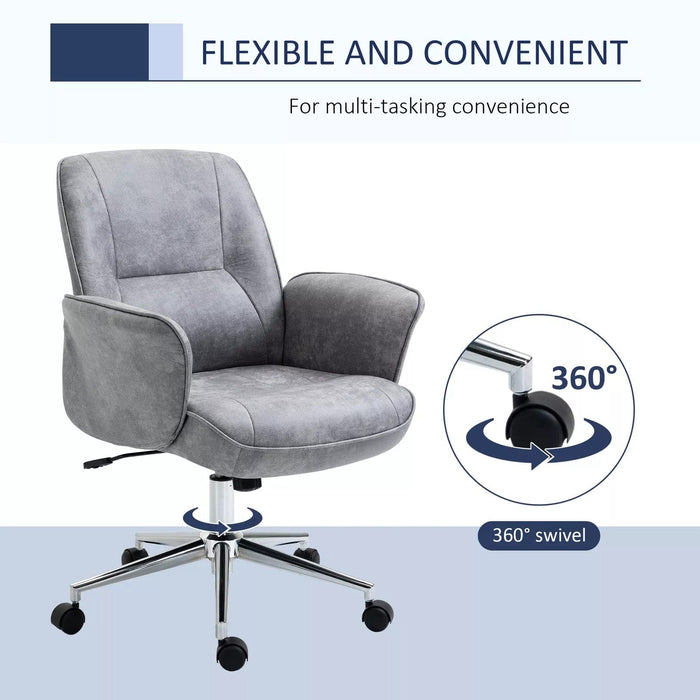 Image of a Light Grey Modern Desk Chair With Arms and Swivel Wheels.