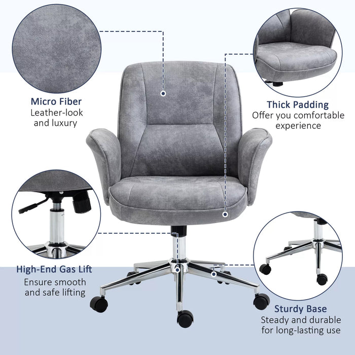 Image of a Light Grey Modern Desk Chair With Arms and Swivel Wheels.