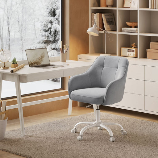 Image of a Modern Grey Velvet Desk Chair For Home Office