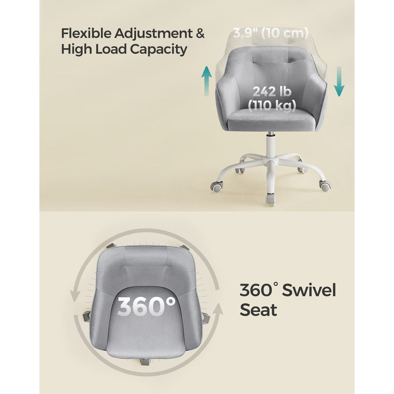 Image of a Modern Grey Velvet Desk Chair For Home Office