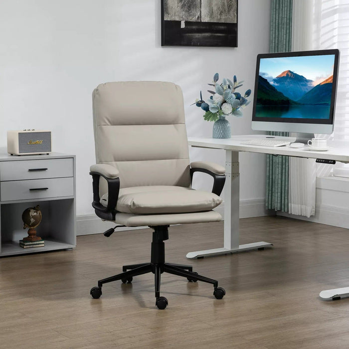 Image of a Light Grey Modern Leather Office Swivel Chair With Arms