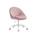 Image of a Modern Velvet Office Chair With Wheels. This is pink with white swivel wheels.