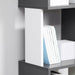Image of a Modern Tall Narrow 5 Tier Freestanding Cube Bookcase The 2-tone wood designed makes this a trendy piece of furniture. It's thin width makes it ideal for small rooms.