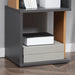 Image of a Modern Tall Narrow 5 Tier Freestanding Cube Bookshelf. The 2-tone wood designed makes this a trendy piece of furniture. It's thin width makes it ideal for small rooms.