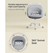 Image of a Modern Velvet Office Chair With Wheels. This is grey with white swivel wheels.
