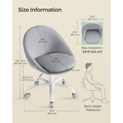Image of a Modern Velvet Office Chair With Wheels. This is grey with white swivel wheels.