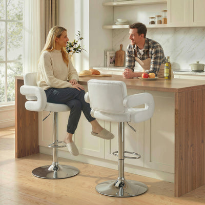 Modern adjustable Bar Stools with Backs and Padded Armrests for Kitchen Island or Breakfast Bar Set of 2 White.