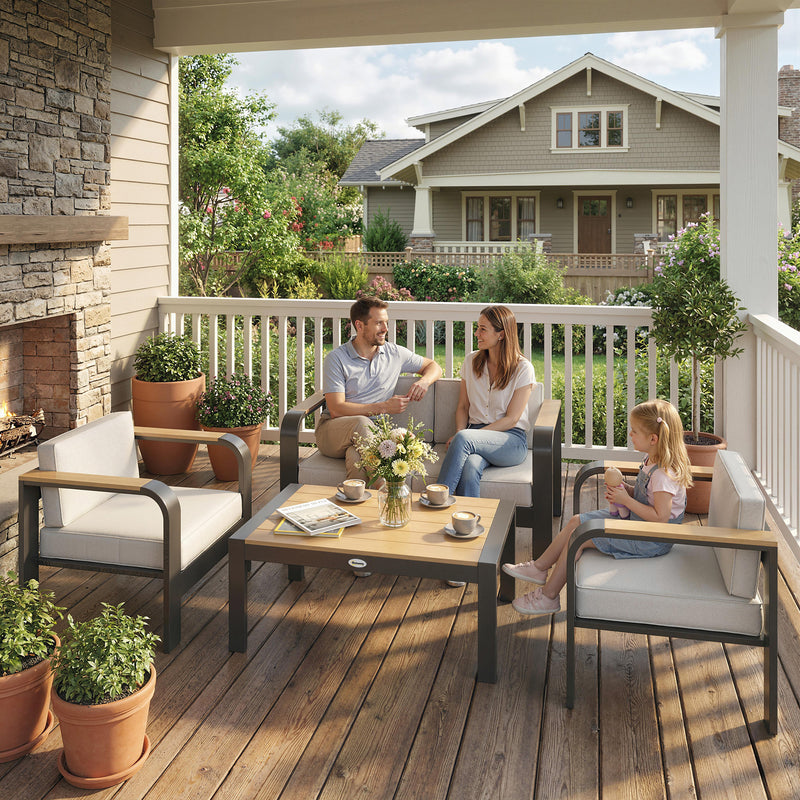 Modular Garden Sofa Set With Deep Cushions and Weatherproof Frames for Relaxing Outdoors Beige