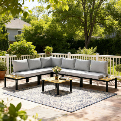 Modular Garden Sofa Set with Cushions and Side Tables for Flexible Outdoor Seating Black Light Grey