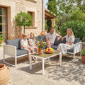 Modular Metal Garden Corner Sofa Set with Removable Cushions and Coffee Table, Light Grey