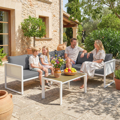 Modular Metal Garden Corner Sofa Set with Removable Cushions and Coffee Table, Light Grey