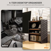 Four Tier Wooden Desktop Organiser With Storage Shelves For Home Office, Dark Brown