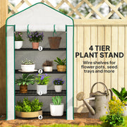 Four Tier Mini Greenhouse With Reinforced Cover Ideal For Small Gardens Green AOSOM