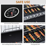 6 Burner Gas BBQ Grill with Side Burner - Thermometer and Storage Shelf for Outdoor Cooking Grey Outsunny
