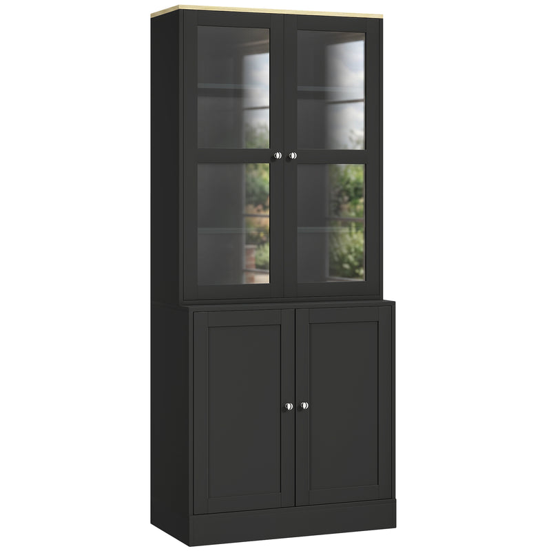 Tall Display Cabinet with Glass Doors and Hidden Storage for Organised Living or Dining Room Black