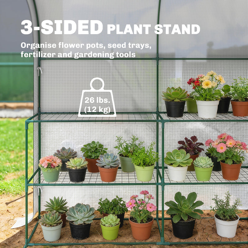 Walk In Garden Greenhouse With Shelves And Roll Up Door For Outdoor Growing White Outsunny