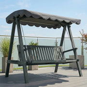Grey Wooden Garden Swing Chair for 3 Adults with Canopy for Shade and Comfort Outsunny