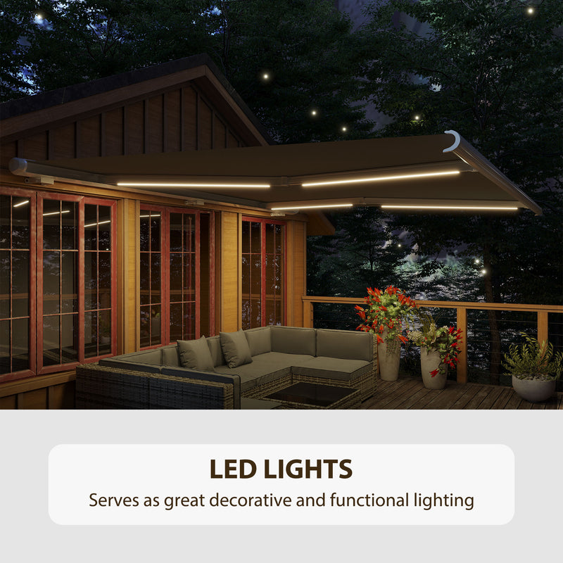 Grey 4x3m Retractable Electric Manual Awning With LED Lights And Remote For Patio