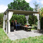 3 x 4m Aluminium Pergola with Retractable Khaki Roof for Garden and Patio by Outsunny