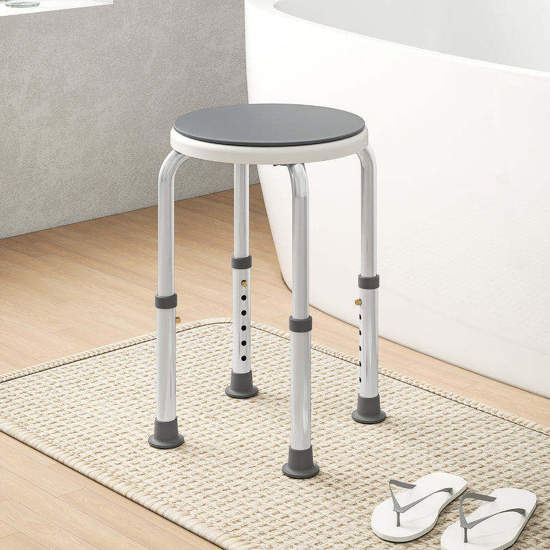 Height Adjustable Swivel Shower Chair With Non Slip Feet For Elderly And Disabled, Grey Homcom