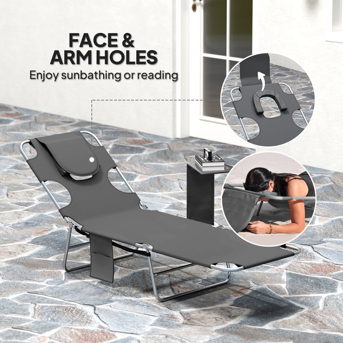 Dark Grey Reclining Sun Lounger with Face Hole for Outdoor Comfort by Outsunny