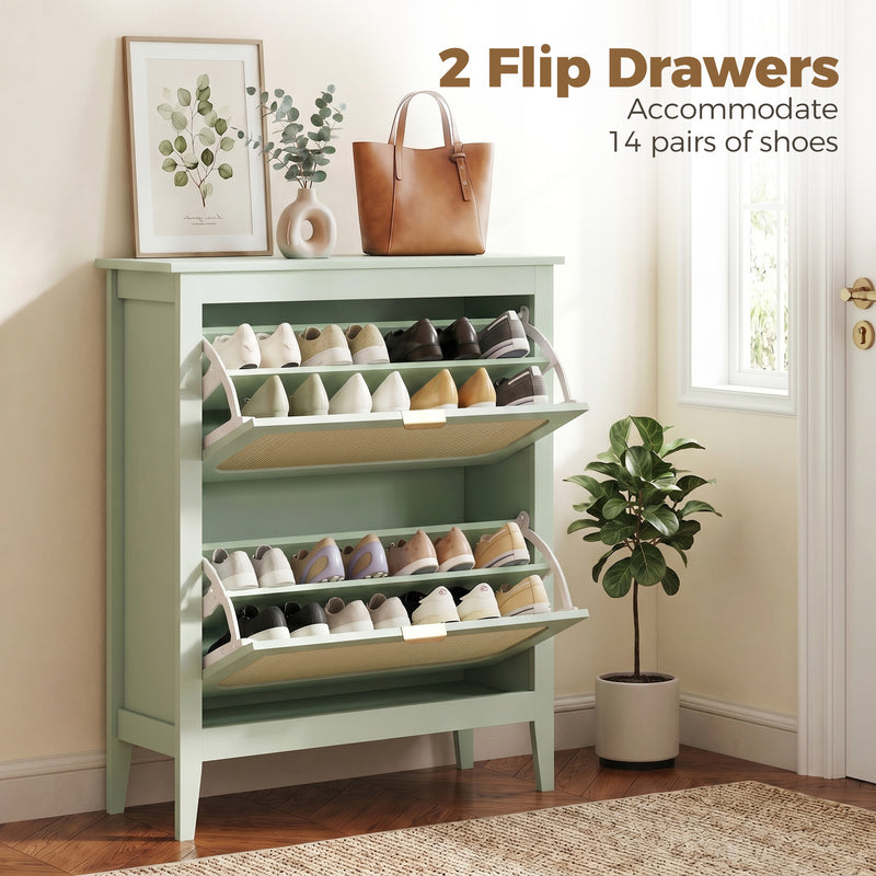 Shoe Storage Cabinet for Narrow Hallways with Flip Drawers and Adjustable Shelves Light Green