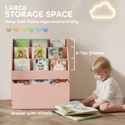 Kids Storage Bookcase with Shelves and Drawer for Bedroom or Playroom Organisation Pink