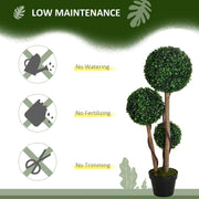 HOMCOM Decorative Artificial Plants Set of 2, Boxwood Ball Topiary Trees in Pot Fake Plants for Home Indoor Outdoor Decor, 90 cm, Dark Green AOSOM