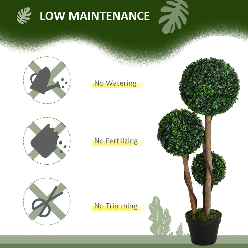 HOMCOM Decorative Artificial Plants Set of 2, Boxwood Ball Topiary Trees in Pot Fake Plants for Home Indoor Outdoor Decor, 90 cm, Dark Green AOSOM