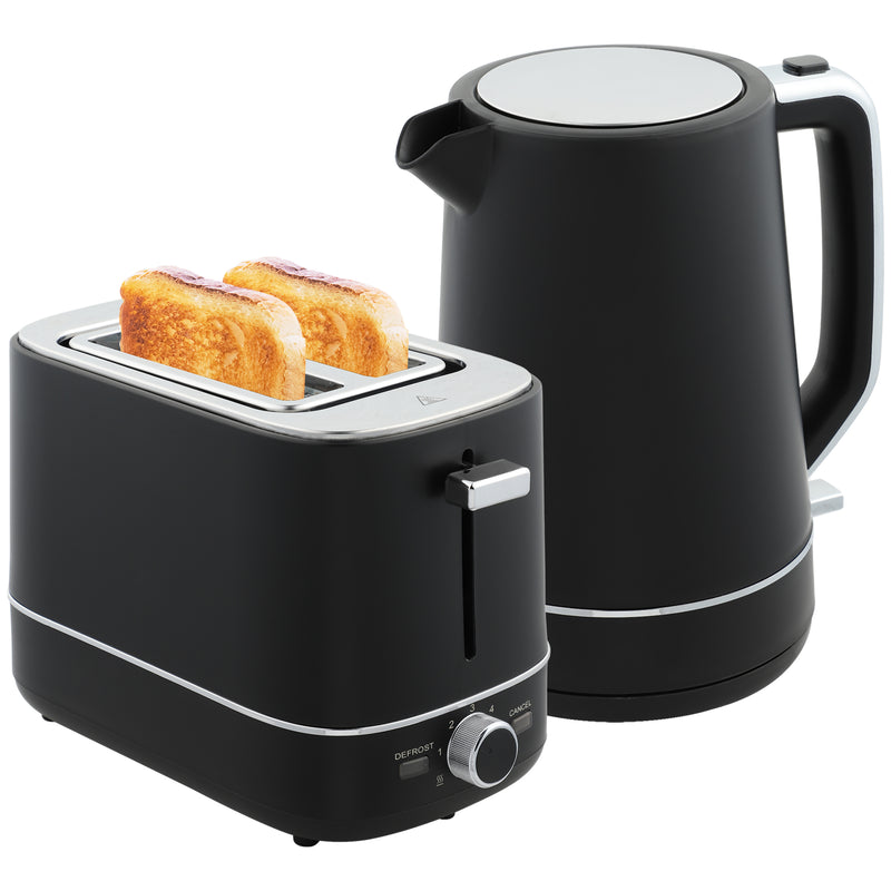 Black 1.7L Fast Boil Cordless Kettle and 2 Slice Toaster Set with 6 Browning Levels by HOMCOM