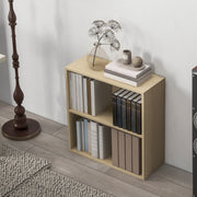 2 Tier Small Bookcase With Adjustable Shelf Ideal For Home Office Or Study, Natural