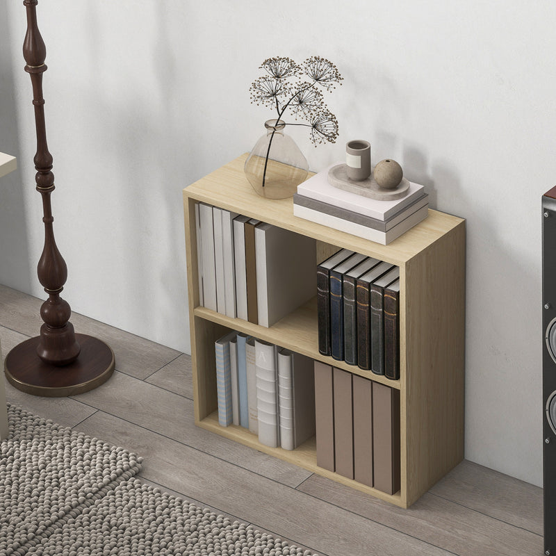 2 Tier Small Bookcase With Adjustable Shelf Ideal For Home Office Or Study, Natural