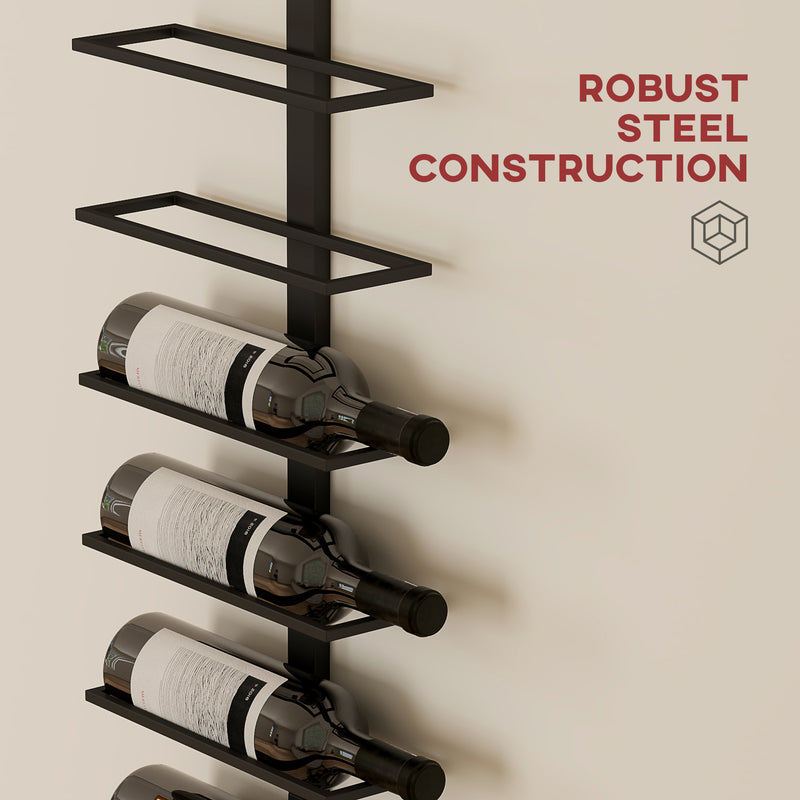 10 Tier Wall Mounted Wine Rack Steel Holds 10 Bottles for Kitchen Dining Room Home Bar Black by HOMCOM