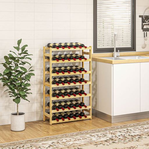 42 Bottle Wooden Wine Rack Freestanding Storage Organiser for Home Bar Natural Finish