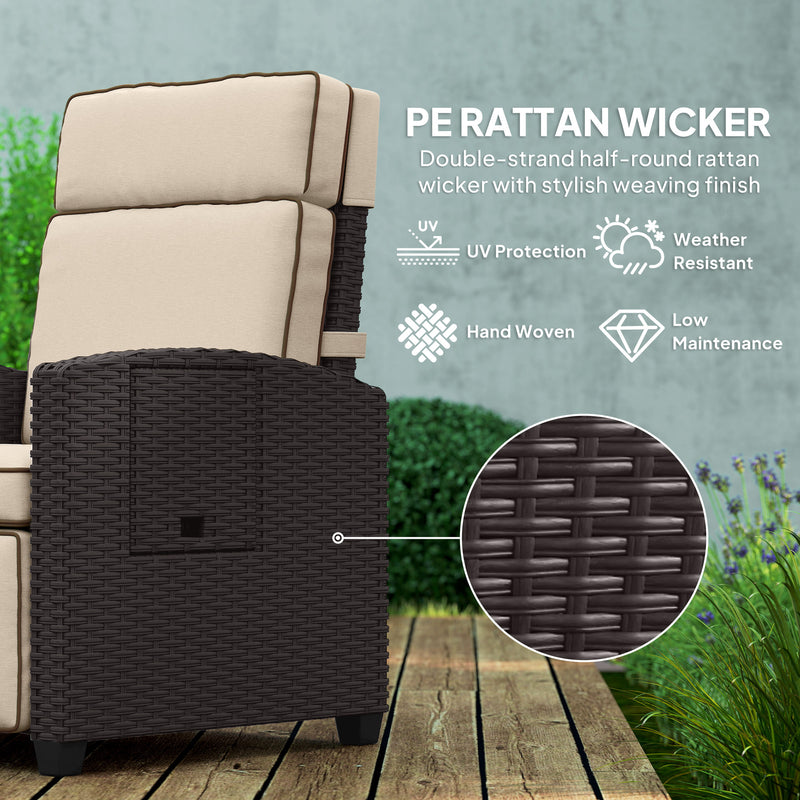 Rattan Garden Recliner Chair With Adjustable Backrest Cushion and Footrest by Outsunny