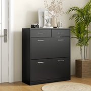 Narrow Black Shoe Cabinet with 2 Flip Drawers and Adjustable Shelves for 12 Pairs by HOMCOM