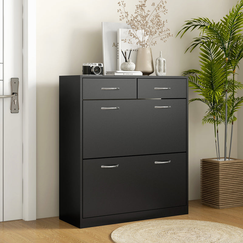 Narrow Black Shoe Cabinet with 2 Flip Drawers and Adjustable Shelves for 12 Pairs by HOMCOM