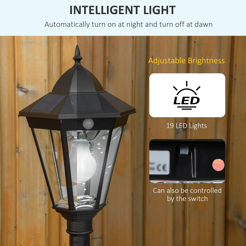 1.9M Black Solar Garden Lamp Post With LED Bulb For Patio Pathway And Walkway Use