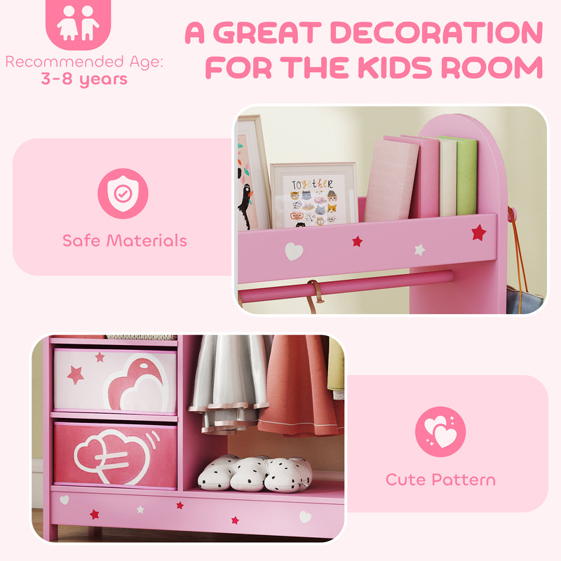 Kids Clothes Rail with Mirror Shelves and Fabric Storage for Bedroom and Nursery Pink AOSOM