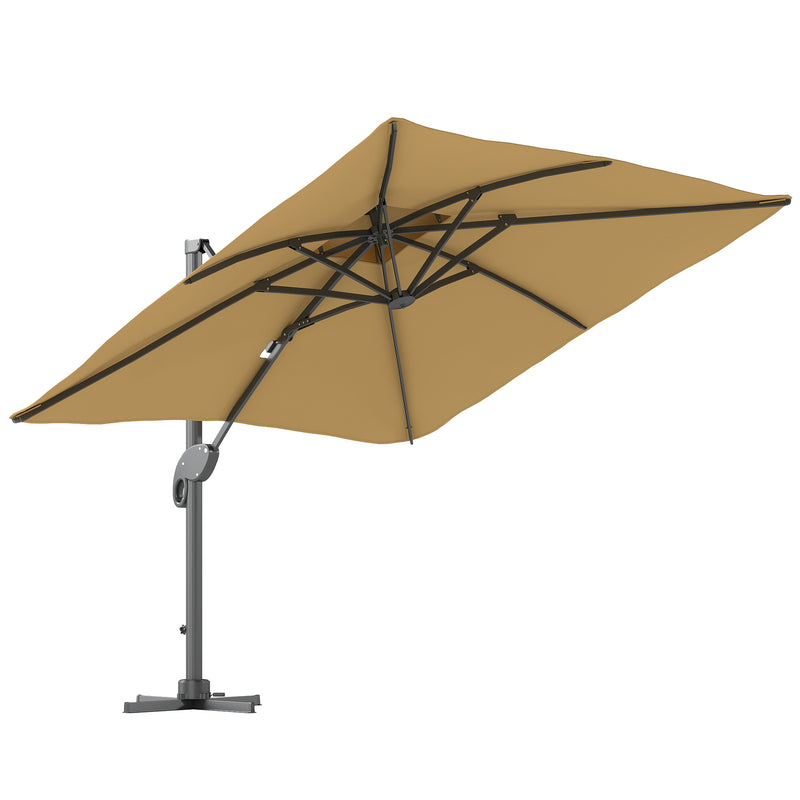 Khaki 3m Cantilever Garden Parasol with Hydraulic Lift for Easy Outdoor Shade