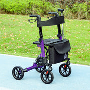 Lightweight Folding Rollator Walker with Seat Backrest Storage and Brakes for Seniors Purple by HOMCOM AOSOM
